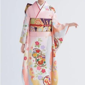 Japanese Kimono Women Splendid Attire Traditional Dress 160CM Includes Belt Pink Fromal Vintage