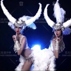 nightclub party show White Feather costumes stage dance women sexy ostrich fur headgear portrait photo singer costume