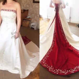 Wine Red And White Wedding Dress Embroidery Elegant Satin A-Line Long Bridal Gowns Lace-Up Event Dress For Women 2024 Customized