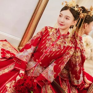 Chinese Syle wedding Dress bride Slim toasting suits large size Chinese Wedding Evening Party show kimono Bride’s toast Costume