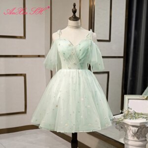 AnXin SH Luxury princess green lace party vintage boat neck beading flower bow short customized evening dress little white dress