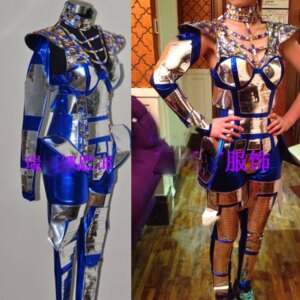 Space armor performance costume women silver warrior future technology robot mechanical female stage dance cloth