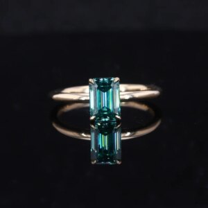 Classic 10K Yellow Gold Finger Rings 1 Carat 5*7mm Green Moissanite Diamond Ring Jewelry For Women Anniversary Gift Party