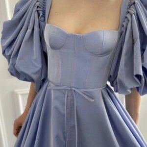 A Line Square Collar Puffy Sleeves Formal Evening Dress