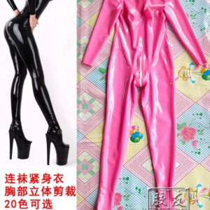 Latex Catsuit with Socks 3D Breast Back Zipper Rubber Bodysuit Club Wear Costume