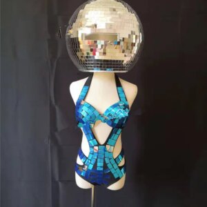 bikini mirror helmet costumes silver mirror costume helmet Female stage dance dress Catwalk dj wears