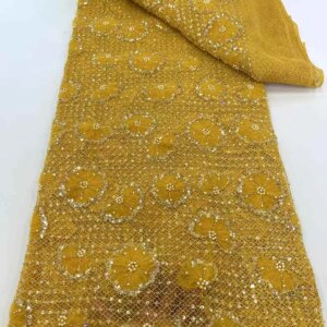 Luxurious Nigerian African Beaded Lace Fabric High Quality Sequins Embroidery African French Lace Fabric For Sewing Dress
