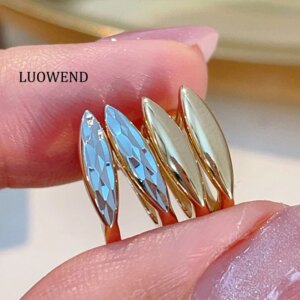 LUOWEND 100% 18K Yellow Gold Earrings Fashion Classic Design Hoop Earrings for Women High Party Jewelry Elegant Lady Style