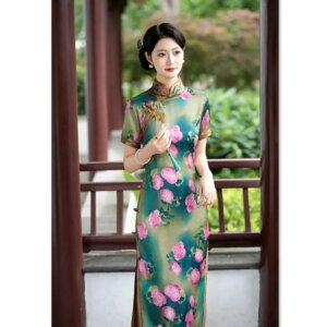 Old Shanghai Retro Chinese Style Long Wide-Brimmed Cheongsam for Middle-Aged and Elderly Women Qi Pao Summer New Improved