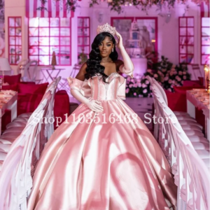 Baby Pink Fantasy Princess Quinceanera Dresses Fluffy Victorian Satin Pleated Beaded Applique Birthday Custom vestido de 15 anos