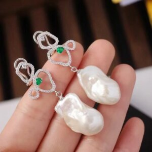 Natural Fresh Water Baroque Pearl Earring For Women Fine Jewelry 925Sterling Silver With Cubic Zirconia Female Gift Elegant