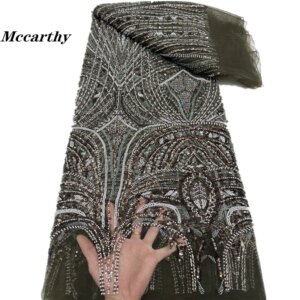 African Sequins Beaded Lace Fabrics 2024 High Quality Embroidery French Nigerian Lace Fabric For Wedding Sewing Material RF97UM