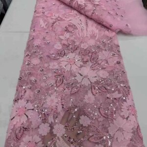 New Arrival African Lace Fabric Sequins Beaded Embroidery Nigerian Bridal French beaded Tulle Lace Fabric For Wedding