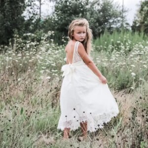 White Tulle Gowns Kids First Communion Gowns Backless with Bows Flower Girl Dress ivory dress toddler Lace with Bows Dresses