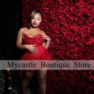 Red Sequins Strapless Short Prom Dresses For Black Girls 2025 Birthday Party Dress Mini Cocktail Dresses Homecoming Customized