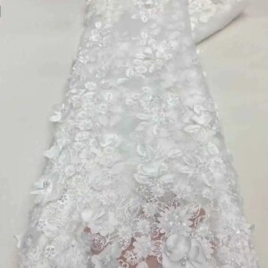 Latest African Lace Fabric 2025 High Quality White Embroidery 3d Applique French Nigerian Lace Fabric 5 Yards for Women Dress