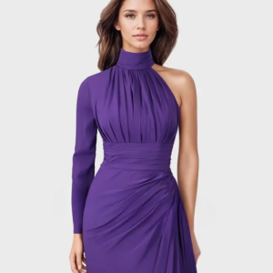New Design High Neck Purple Prom Dresses Draped Dress with Side Satin Train Vintage Women Evening Gowns Formal Partycustomized