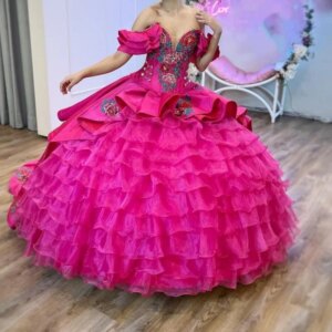 Customized Rose Pink Women Party Occasion Dress Off Shoulder Lace Applique Ball Gown Birthday Occasion Prom Quinceanera Dress 15