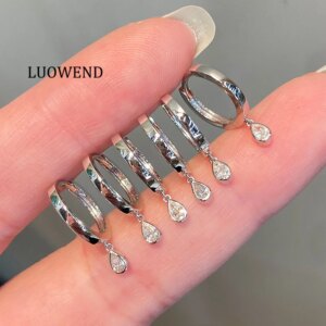 LUOWEND 100% 18K White Gold Earrings Fashion INS Style Real Natural Diamond Hoop Earrings for Women Birthday Gift Fine Jewelry