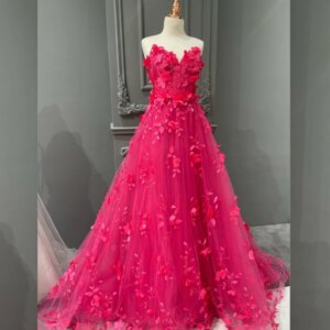 Customized Simple Net Pleat Flower A-line Sweetheart Long Dresses Prom Dresses Classic Exquisite Modern Style Pastrol Unisex Chi