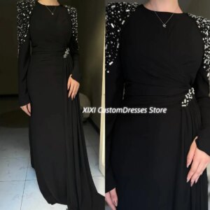 Customized فساتين سهرة Column Scoop Neckline Wedding Party Dress Floor-Length Dress Women Elegant Luxury Beadings Zipper Up Duba