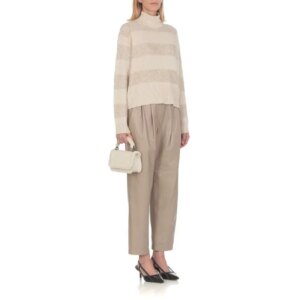 Women’s Pure Wool Splicing Turtleneck Sweater, Loose Pullover, High Quality, New Fashion, 2021, Y2k
