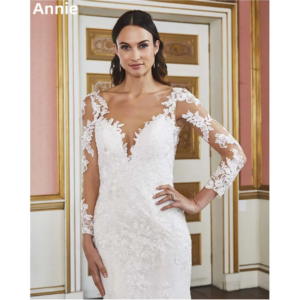 Annie Gorgeous White Prom Dresses Lace Embroidered Long Sleeves Evening Dresses Formal Occasions Vestidos De FiestaCustomized