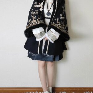 Chinese Style Ancient Han Clothing Women’s Autumn and Winter Daily Fleece-lined Machine Embroidery