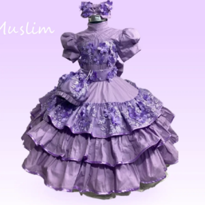 Lilac Folkloric Flower Girls Dress Escaramuza Toddler Mariachi 3D Florals Beaded Lace Pageant Birthday Dress Cupcakes Customized