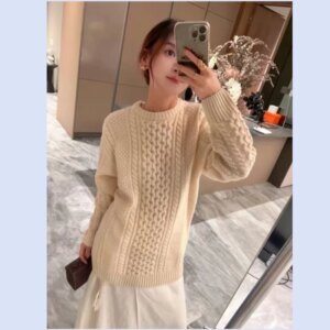 Autumn/Winter 24 New TT Wind Wool Twisted Knitting Vintage Women’s Fried Dough Twists Pullover Sweater