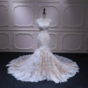 2024 new champagne round-neck sleeveless lace drag tail skirt