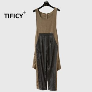 High Street Cotton Romper and Jumpsuits Fashion Y2k Women’s Style Striped Contrasting Splicing Irregular Trendy Woolen Jumpsuit