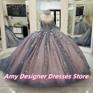 Exquisite Off The Shoulder Quinceanera Dresses Attractive Flowers Beaded Ball Gown For Arab Girls Vestidos De 15 Años Customized