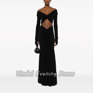 Vindal Crepe Floor length Off-the-shoulder luxurious Ruffle A-Line Breast Padding Elegant Long Sleeves السعود For Woman 2025