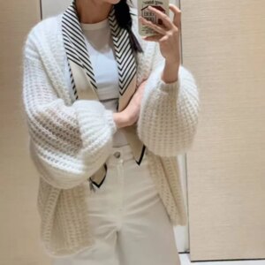 Lightweight Hollow Soft Silhouette Puff Sleeve Knit Cardigan Women