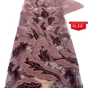 2025 Latest Delicate Best Quality Soft Embroidered Mesh Velvet lace With Stones fabric For Wedding Evening Dresses U_Ge5628