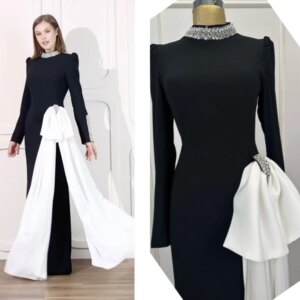 Customized Satin Beading Bow Christmas A-line High Collar Bespoke Occasion Gown Long es Casual