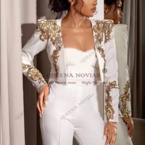 Luxury Crystals Beaded Suits Women Unique Design Single Breasted Prom Blazer Customized Bride’s Mother Dresses Ladies Clothing