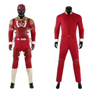 Movie Red Guardian Cosplay Red Combat Jumpsuit Adult Men Armor Bodysuit With Hat Set Halloween Disguies Outfit