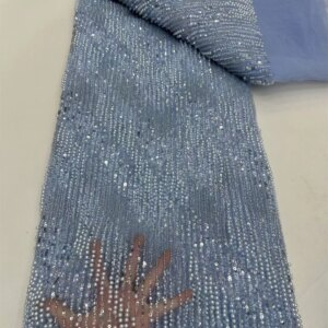 African French Beaded Lace Fabric 2025 High Quality Lace Embroidered Nigerian Sequin Tulle Lace 5Yards for Wedding Dress Q271- 1