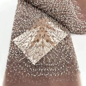 Luxury African Heavy Beaded 2025 High Quality Nigerian Sequins With Pearl Lace French Tulle Lace Fabric For Party Dress Sewing