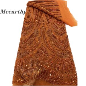 African Beads lace Fabric 2024 High Quality Sequins Embroidery French Beaded Tulle Laces For Nigerian Wedding Dresses Sew XC40