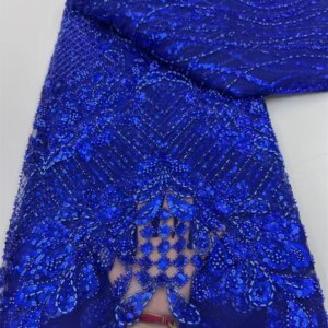African Lace Fabric 2025 Sequin Beaded Embroidery Groom Nigerian Bridal High Quality French Tulle Lace Fabric For Wedding W468-1