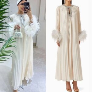 Customized s Beading Feather Wedding Party A-line O-Neck Bespoke Occasion Anke Length