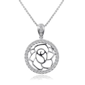 Provence 0.34ct T.W. Round Cut Moissanite Diamond Solid 18K White Gold Rose Pendant with GRA Certified Trendy Jewelry