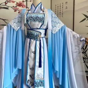 Chinese Traditional Vintage Hanfu Blue Sets Large Size 5XL Customized Halloween Nobility Cosplay Costume For Women Oversized