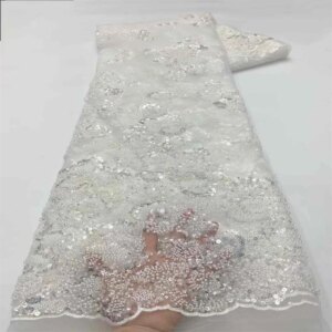2025 African Lace Fabric French Nigerian 2025 New Lace With Beads Sequins Mesh for Embroidery Wedding Party Bride Sewing Dress
