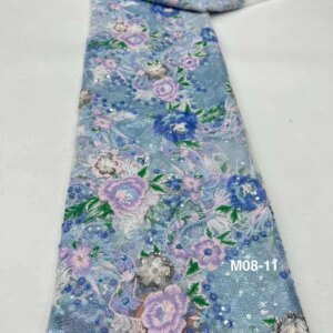 Luxury African Lace Fabrics 2024 Beads Embroidery Party Dresses For Women Blue Tulle Sewing 5Yard Sequins Mesh Fabric