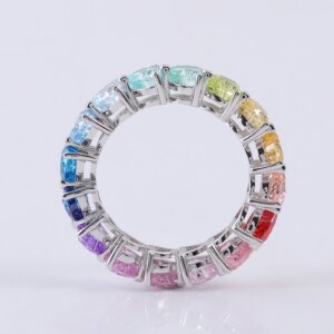 Provence gemstone 18K white gold eternity band heart colorful lab sapphire ruby emerald wedding ring stack fancy party jewelry