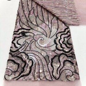 Nigeria High Quality Sequin Embroidery Tulle Lace Fabric 2025 African Beaded Lace Fabric Dress Wedding Party Sewing Material 5Y